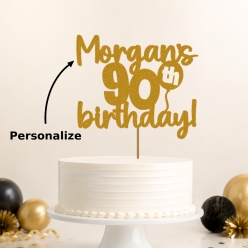 90th Birthday Personalized Glittering Gold Cake Pick